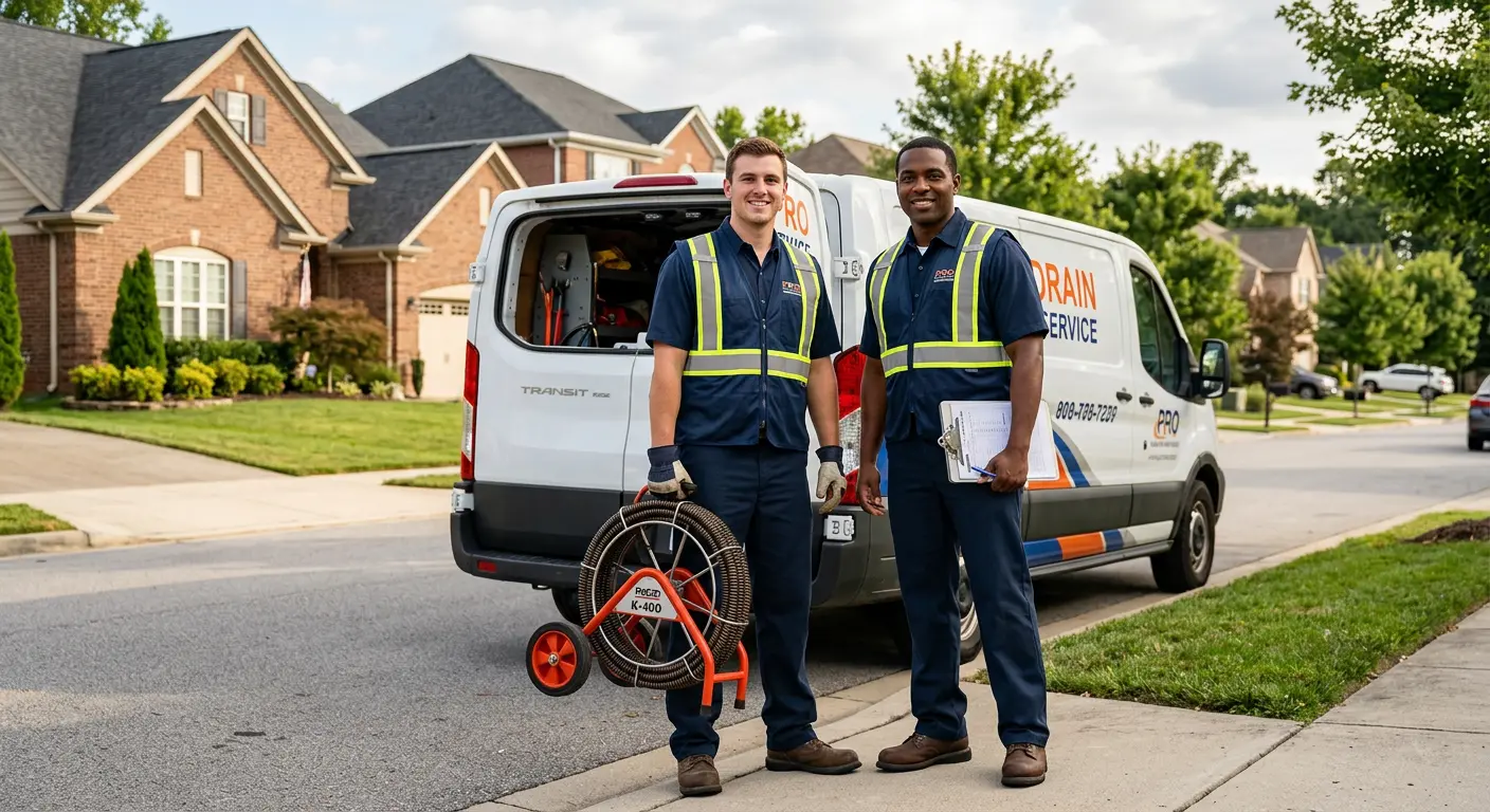 Sewer and drain service team with equipment ready for work in East Stroudsburg